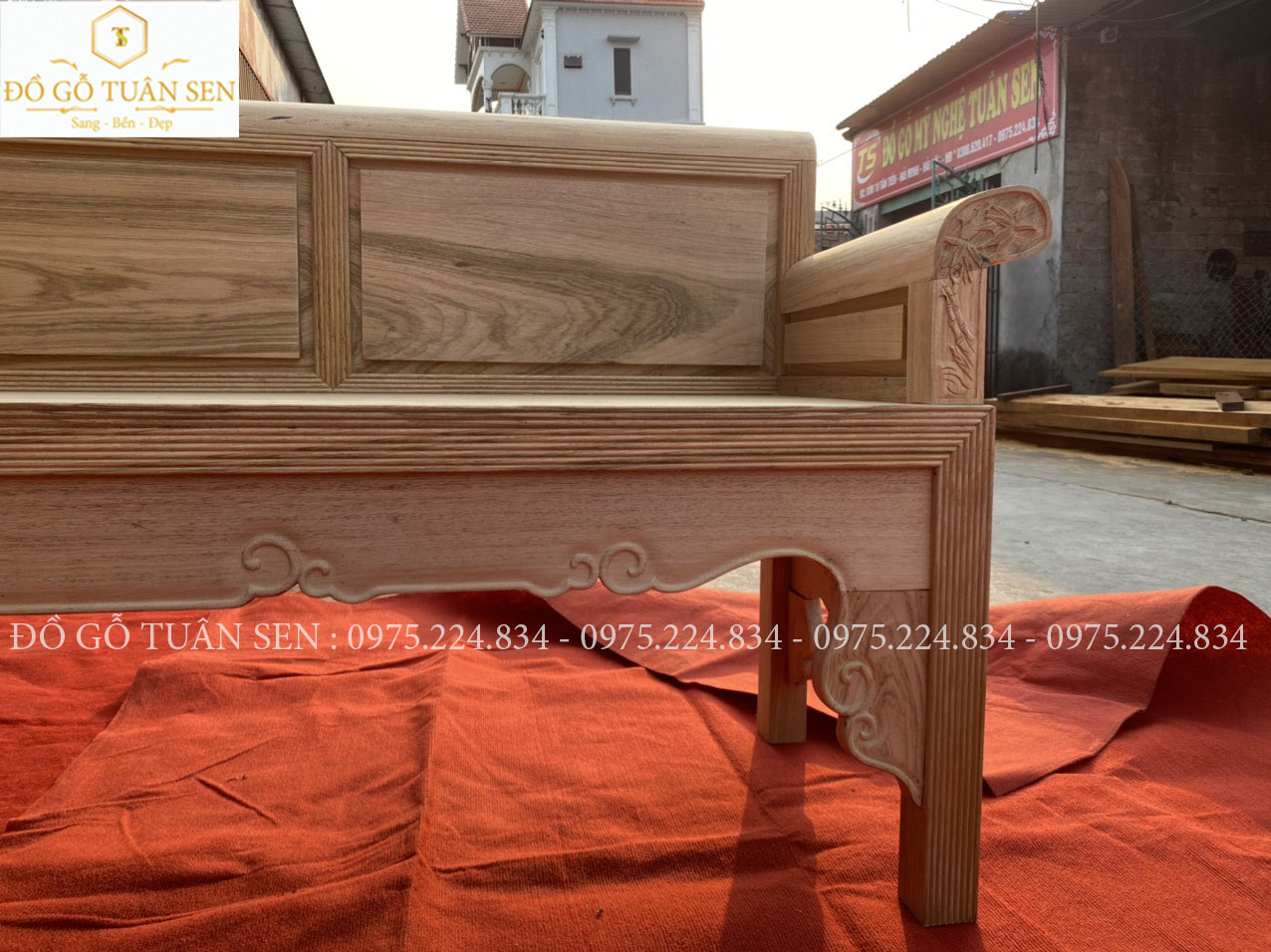 Mua bộ trường kỷ trơn gỗ gụ T23 của đồ gỗ Tuân Sen 